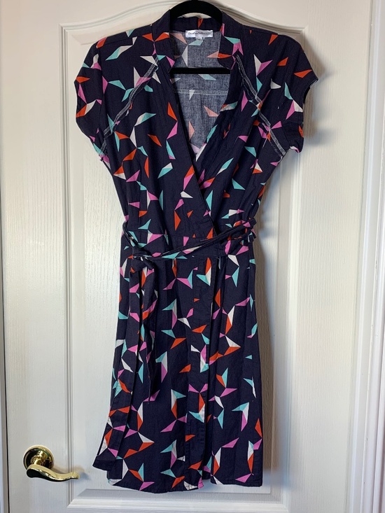 Caroline Villamarin Dresses & Skirts - Caroline Villamarin Designer Geometric Wrap Dress Navy Retro Print Belted  12